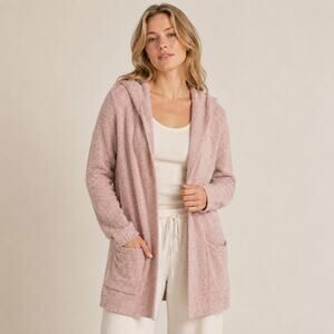 Barefoot Dreams CozyChic Lite Hooded Cardigan Sweater Dusty Pink Size M